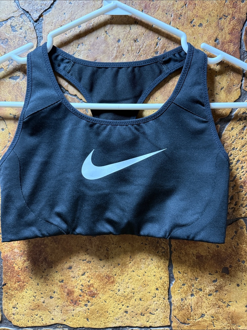 Nike Black Sports Bra with White Swoosh Logo.        
#32